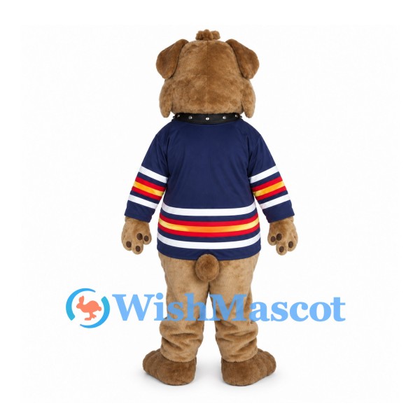 Bear Mascot Costume with Navy Striped Hockey Jersey