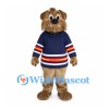 Bear Mascot Costume with Navy Striped Hockey Jersey