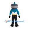 Hockey Puck Superhero Mascot Costume with Teal Shirt and Black Pants