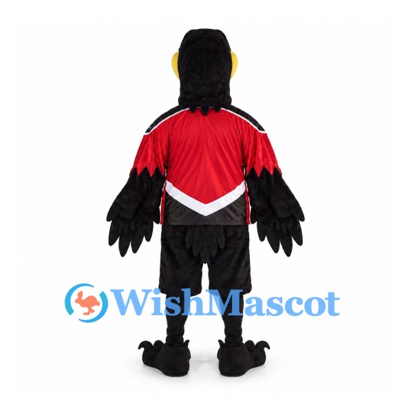 Eagle Mascot Costume with Red Sports Jersey and Black Wings