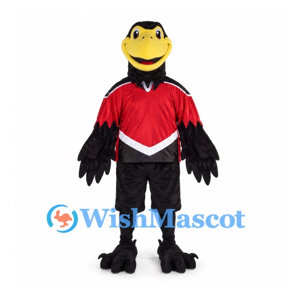 Eagle Mascot Costume with Red Sports Jersey and Black Wings