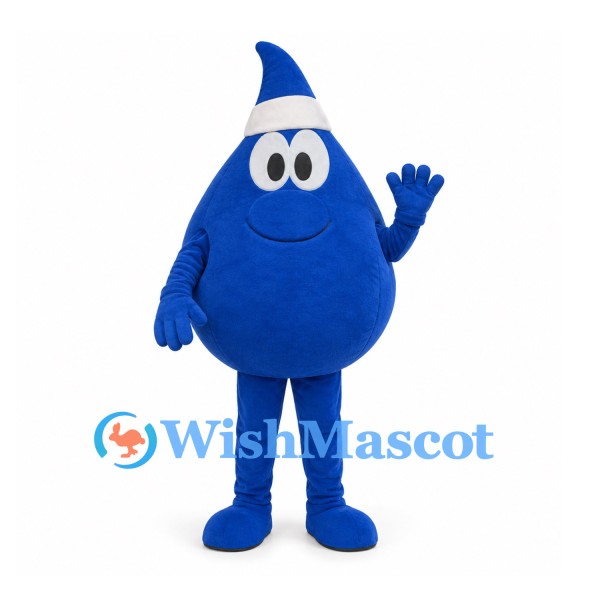 Water Drop Mascot Costume in Blue with White Headband