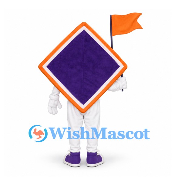 Diamond Character Mascot Costume in Purple with Orange Flag