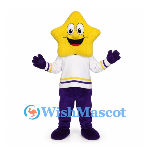 Star Mascot Costume with White Sports Shirt and Purple Pants