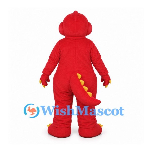 Dragon Mascot Costume in Red with Green Striped Belly