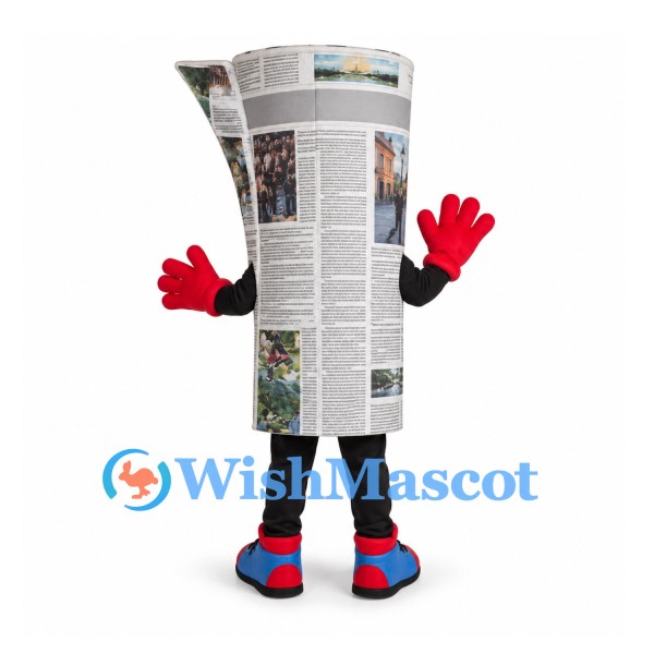 Newspaper Mascot Costume with Printed Pages and Smiling Face