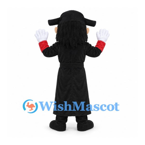 Pirate Captain Mascot Costume with Black Coat and Skull Hat