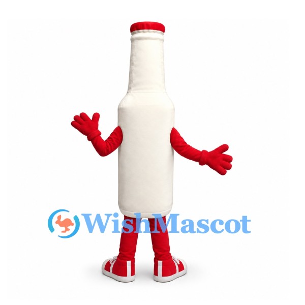 Milk Bottle Mascot Costume in White with Red Cap