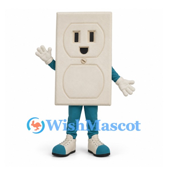 Electrical Outlet Mascot Costume with Smiling Socket Face