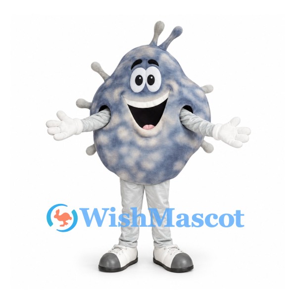 Germ Mascot Costume in Gray Blue with Rounded Spikes