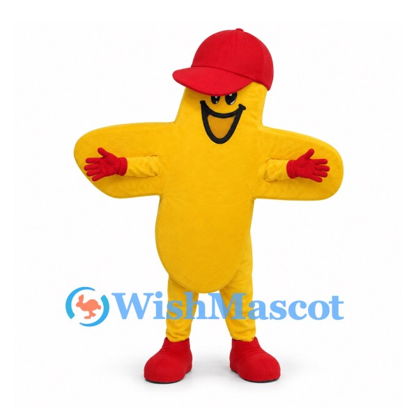 Plus Sign Mascot Costume in Yellow with Red Cap and Gloves