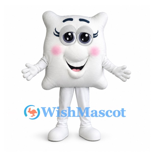 Pillow Mascot Costume in White with Smiling Face