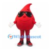 Blood Drop Mascot Costume in Red with Sunglasses