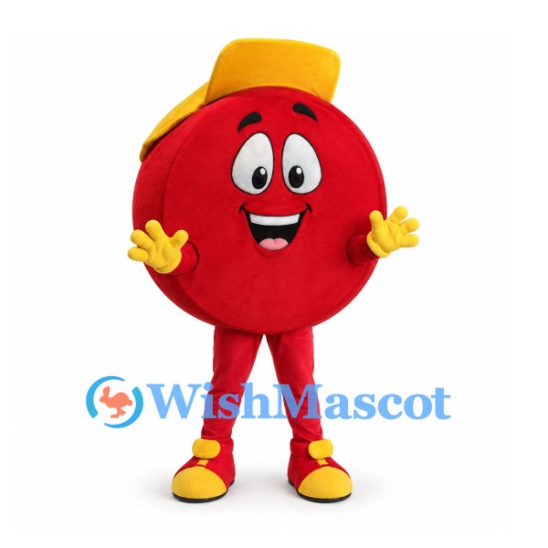 Red Circle Mascot Costume with Yellow Top Hat and Gloves