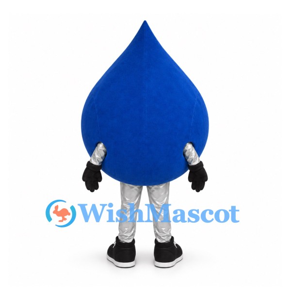 Water Drop Mascot Costume in Blue with Silver Legs