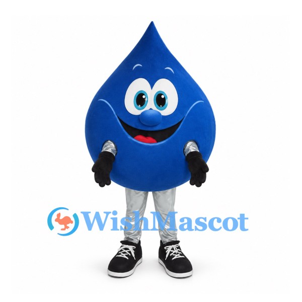Water Drop Mascot Costume in Blue with Silver Legs