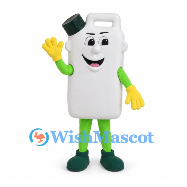 Container Mascot Costume in White with Green Cap and Limbs