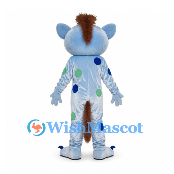 Monster Mascot Costume in Pale Blue with Spotted Suit and Brown Mohawk