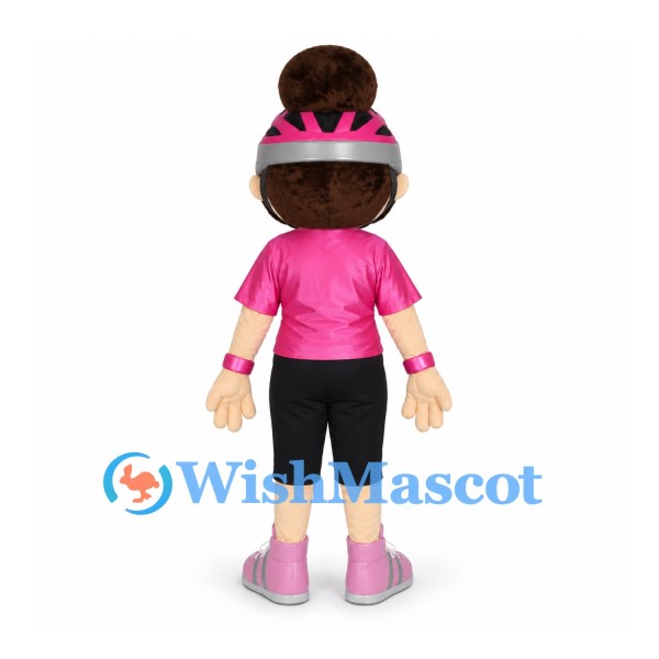 Girl Mascot Costume with Pink Sports Shirt and Helmet