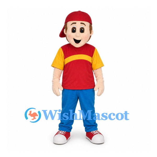 Boy Mascot Costume with Red Shirt and Blue Pants