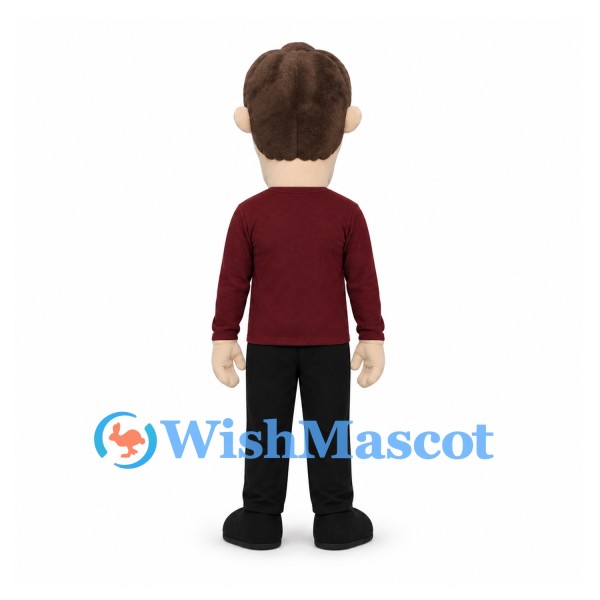 Man Mascot Costume with Burgundy Shirt and Black Pants