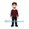 Man Mascot Costume with Burgundy Shirt and Black Pants