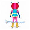 Alien Girl Mascot Costume with Pink Helmet and Blue Dress