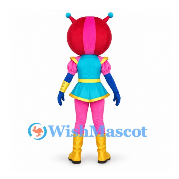 Alien Girl Mascot Costume with Pink Helmet and Blue Dress