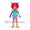 Alien Girl Mascot Costume with Pink Helmet and Blue Dress