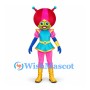 Alien Girl Mascot Costume with Pink Helmet and Blue Dress