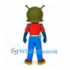 Alien Boy Mascot Costume with Green Helmet and Red Shirt