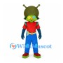 Alien Boy Mascot Costume with Green Helmet and Red Shirt