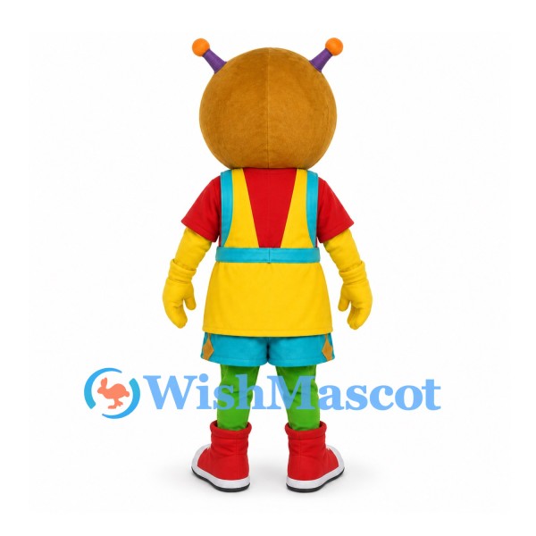 Alien Mascot Costume with Orange Helmet and Colorful Outfit