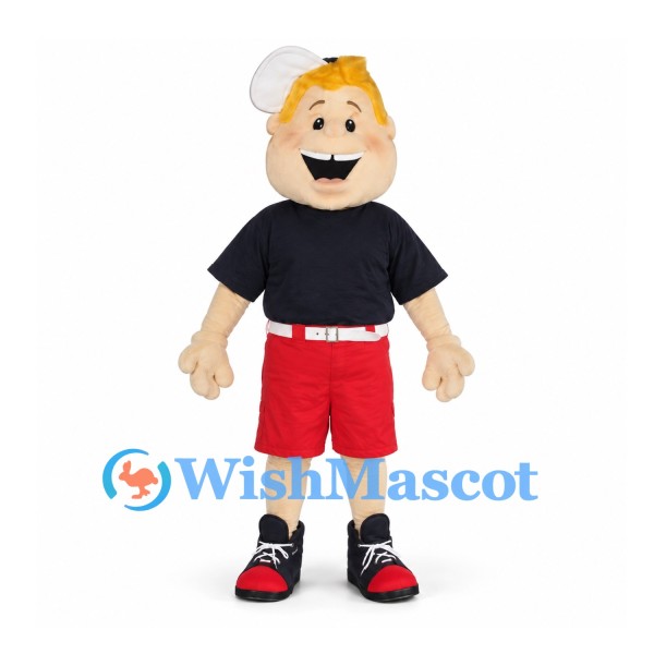 Boy Mascot Costume with White Cap and Red Shorts