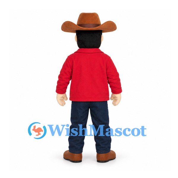 Cowboy Mascot Costume with Brown Hat and Red Jacket