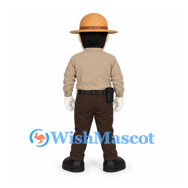 Ranger Mascot Costume with Tan Uniform and Wide Brim Hat