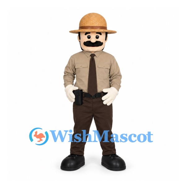 Ranger Mascot Costume with Tan Uniform and Wide Brim Hat