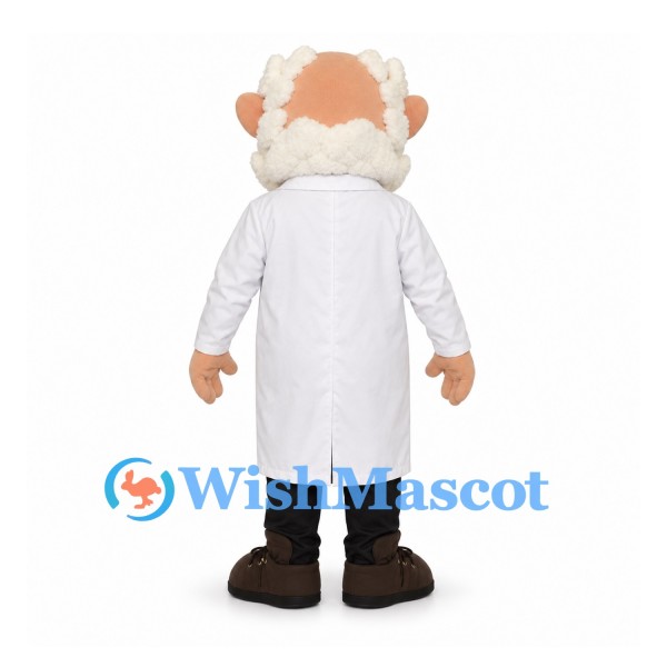 Scientist Mascot Costume with White Coat and Bushy Mustache