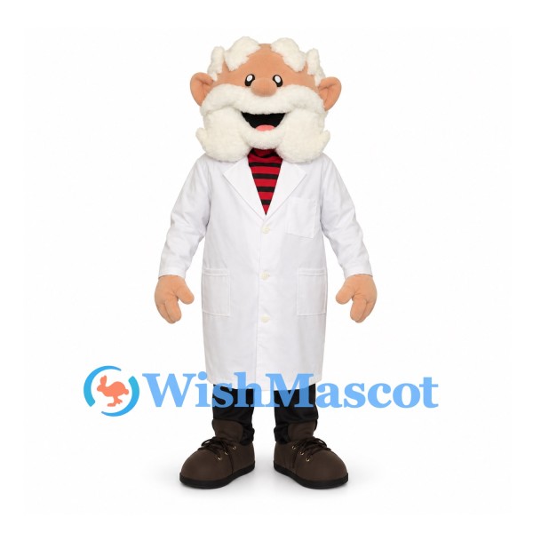 Scientist Mascot Costume with White Coat and Bushy Mustache