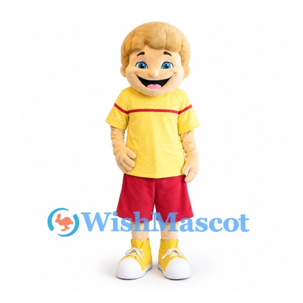 Boy Mascot Costume with Yellow Shirt and Red Shorts