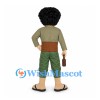 Man Mascot Costume with Curly Black Hair and Patched Pants