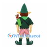 Elf Archer Mascot Costume with Green Tunic and Striped Shorts