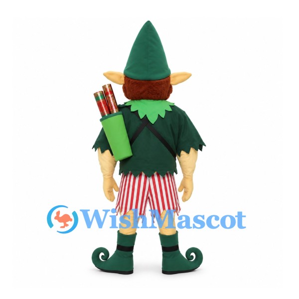 Elf Archer Mascot Costume with Green Tunic and Striped Shorts