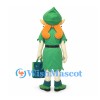 Elf Girl Mascot Costume with Green Dress and Orange Braids