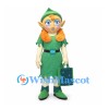 Elf Girl Mascot Costume with Green Dress and Orange Braids