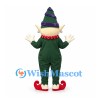 Elf Mascot Costume with Dark Green Suit and Striped Cone Hat