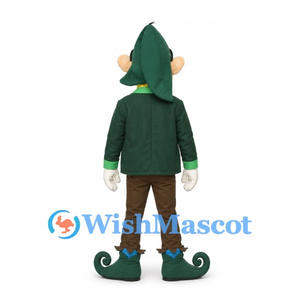 Elf Mascot Costume with Glasses and Green Jacket