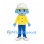Blue Boy Mascot Costume with White Hat and Yellow Shirt