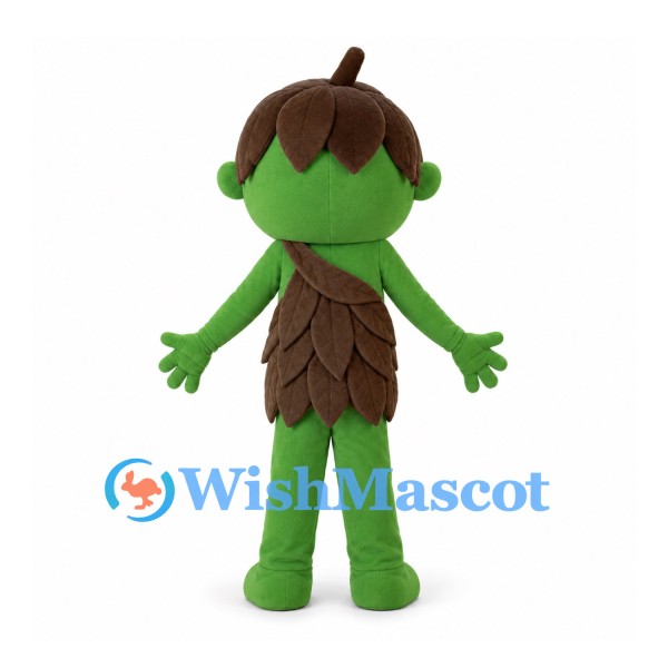 Forest Elf Mascot Costume in Green with Brown Leaf Outfit