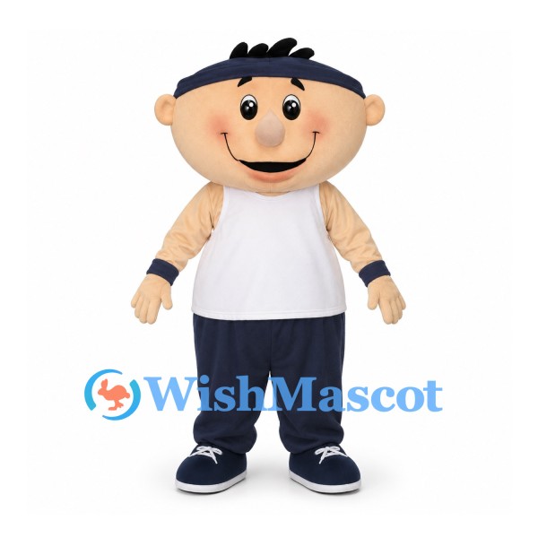 Boy Mascot Costume with White Tank Top and Navy Headband